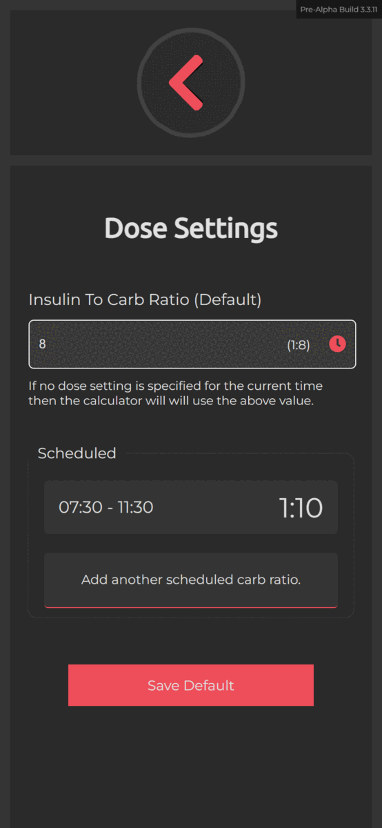 Insulin dose settings, logbook, and scheduled insulin-to-carbohydrate ratios